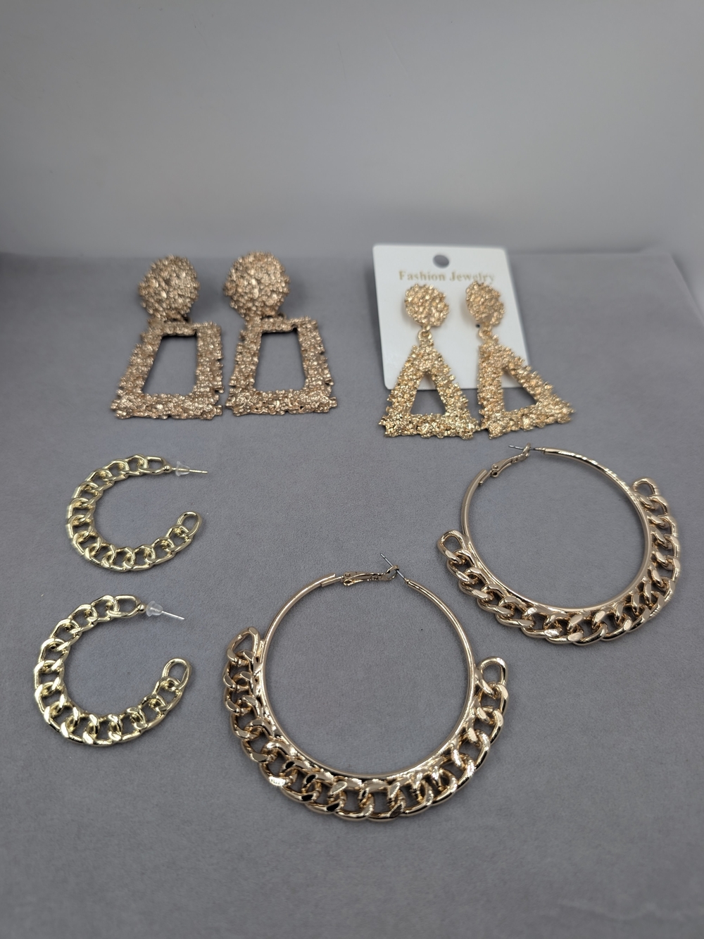 4-Pair Gold Statement Earring Bundle Chunky Chain Geometric